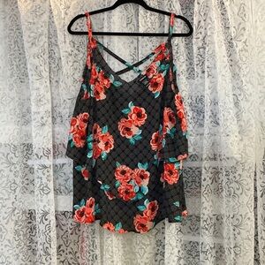 Torrid Black Floral Camisole with Cross-Back